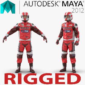 Motorcycle Rider 2 Rigged for Maya
